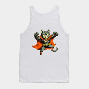 Superhero Cat Funny Cartoon Vintage Cat Superhero Drawing Tank Top